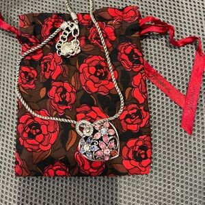 Brighton Garden of Dreams Heart Pendant Necklace Pink Blue Crystals Flowers 18"